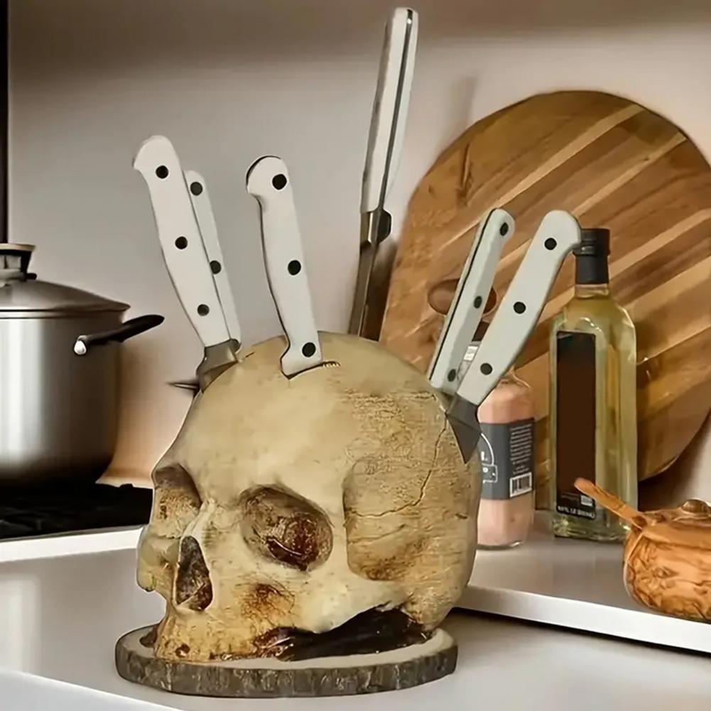Commercial Kitchen Knife Holder - Skull-Shaped Knife Holder with Bone Texture