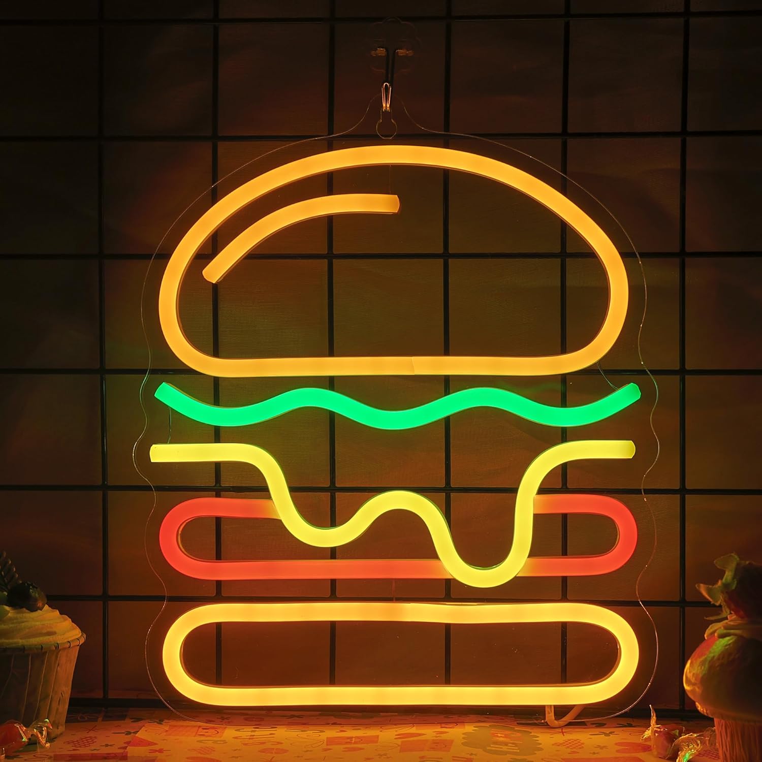 Burger Neon Sign with Layered  - Commercial Kitchen Light review and price