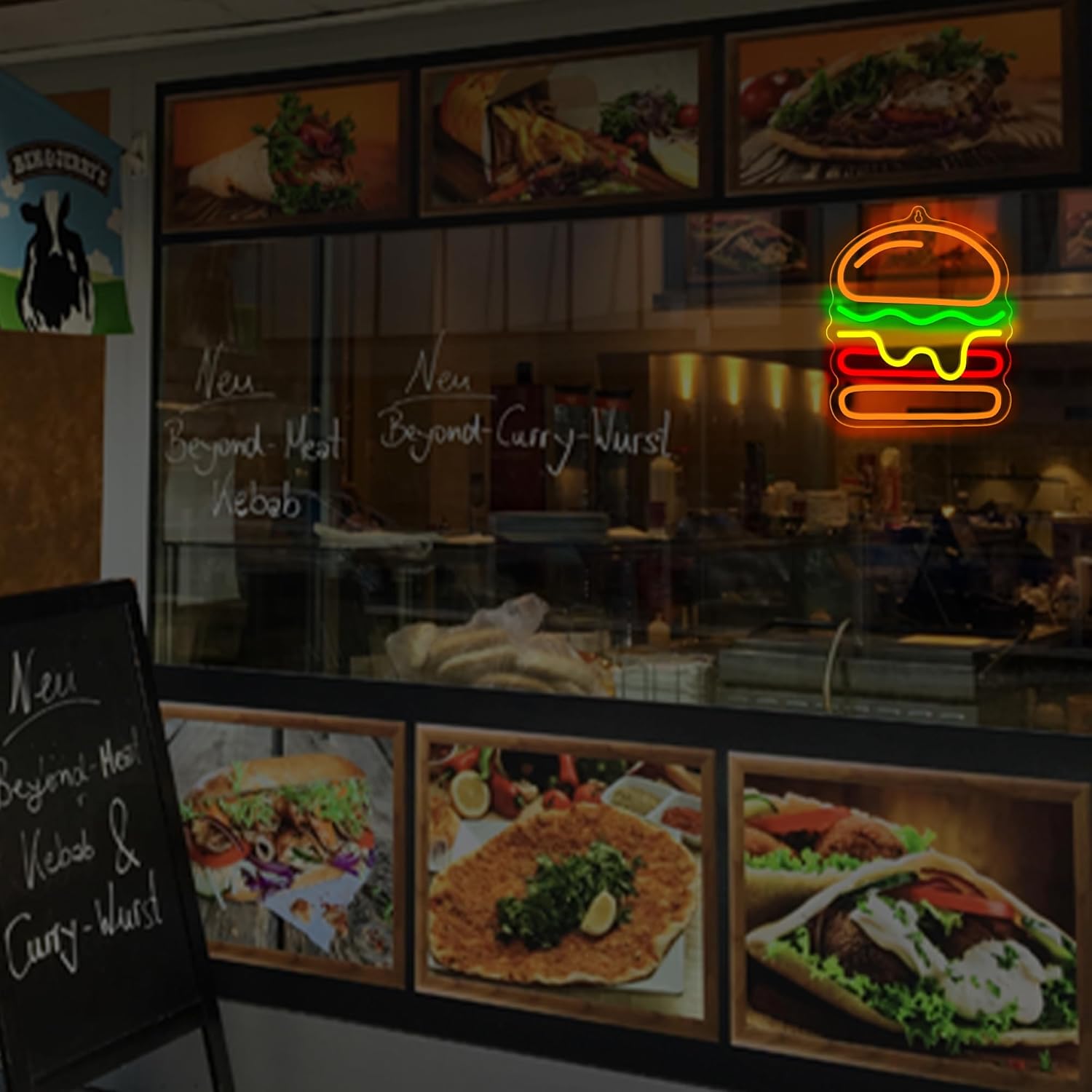 Burger Neon Sign with Layered  - Commercial Kitchen Light review and price