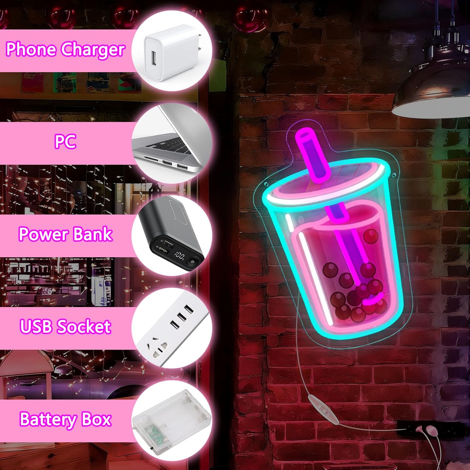 Bubble Tea Neon Sign USB Power - Commercial Kitchen Light review and price